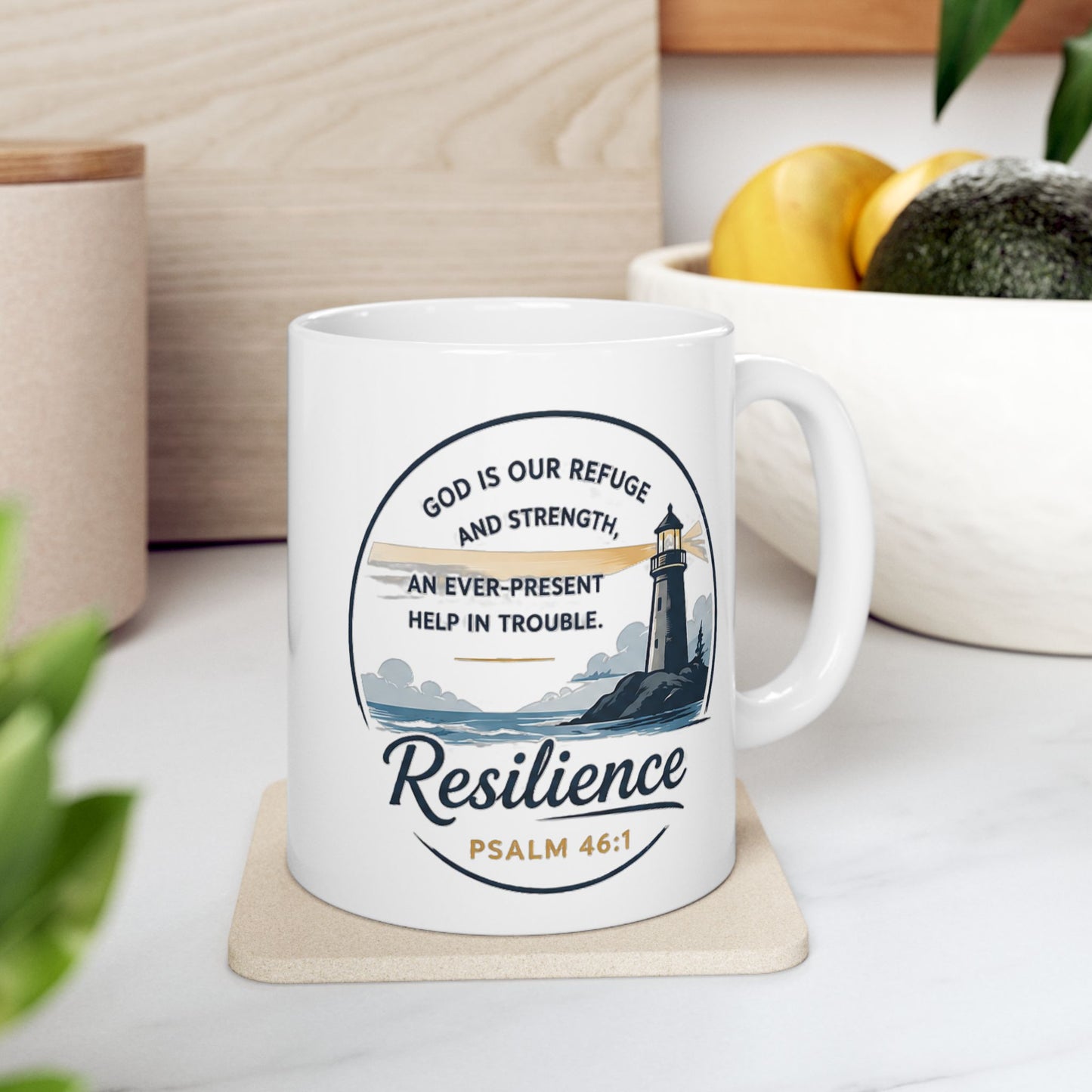 Resilience Lighthouse Ceramic Mug (11oz/15oz) — Inspirational Coastal Coffee Cup