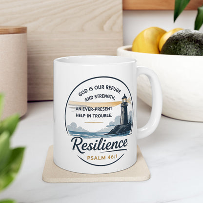 Resilience Lighthouse Ceramic Mug (11oz/15oz) — Inspirational Coastal Coffee Cup