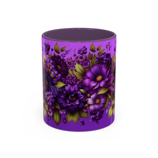 Purple Floral Accent Coffee Mug - 11oz & 15oz - Perfect for Flower Lovers