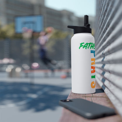 Water Bottle — "Father Prays" Colorful Vertical Faith Design