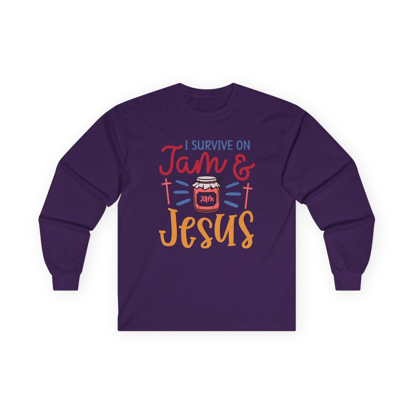 Long Sleeve Tee — "I Survive on Jam & Jesus" Christian Jam Lover Shirt