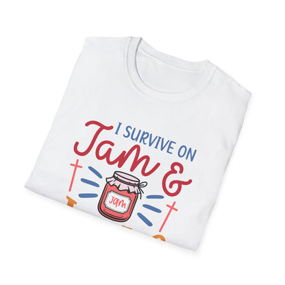 Jam & Jesus T-Shirt — I Survive on Jam & Jesus Christian Faith Tee