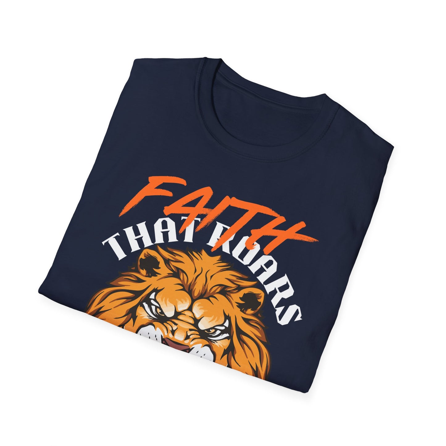 Faith That Roars Unisex Softstyle T-Shirt - Bold Lion Design for Inspiration