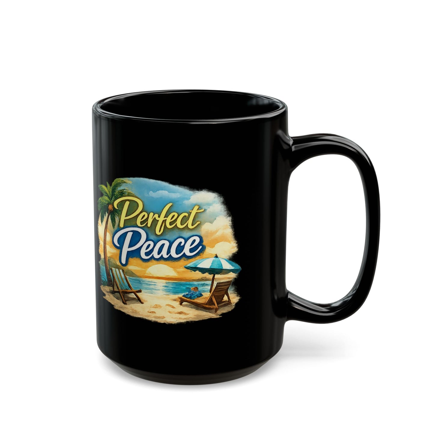 Perfect Peace Beach Mug — Black Ceramic Coffee Cup (11oz/15oz)