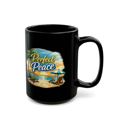Perfect Peace Beach Mug — Black Ceramic Coffee Cup (11oz/15oz)