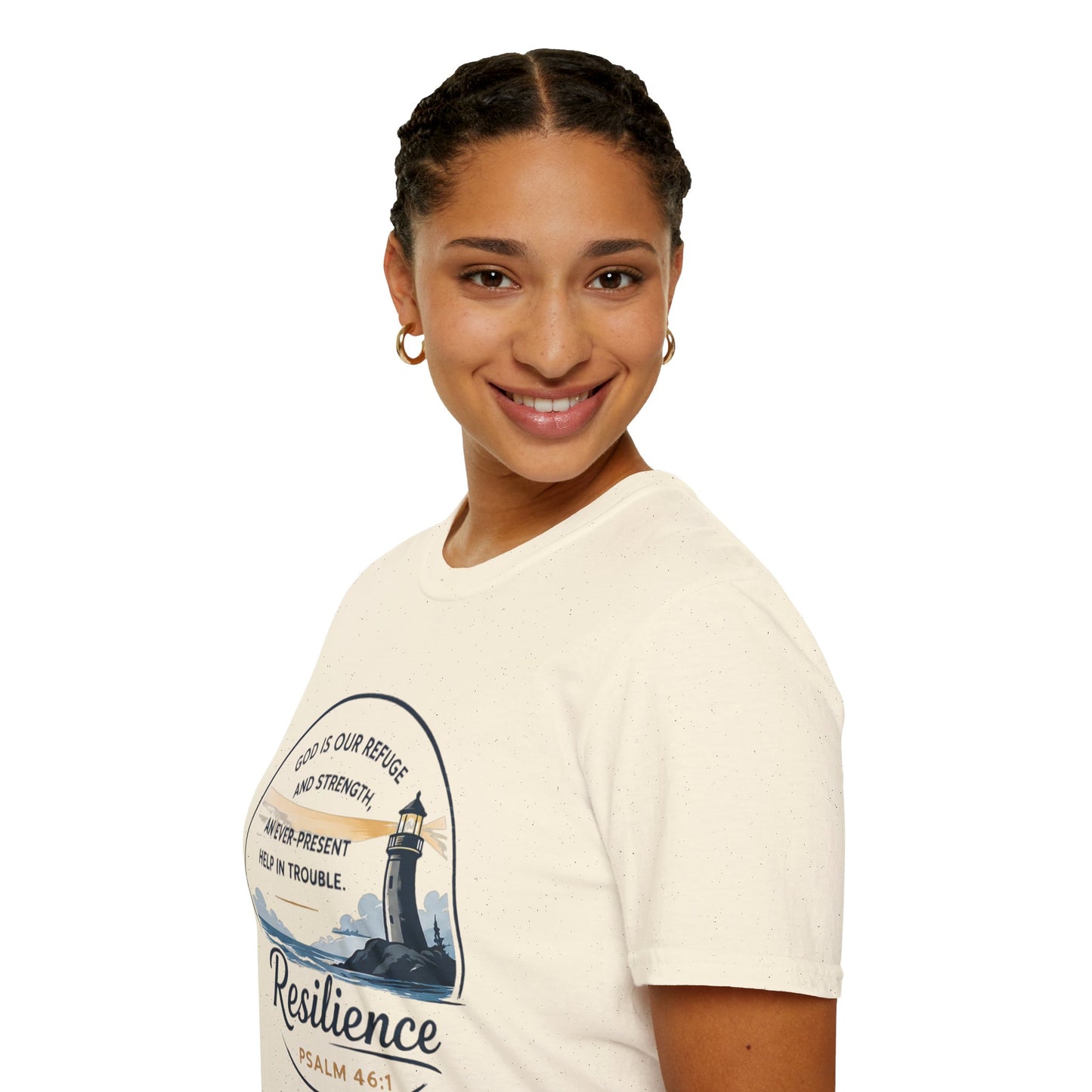 Resilience Lighthouse T-Shirt — Psalm 46:1 Inspirational Christian Tee