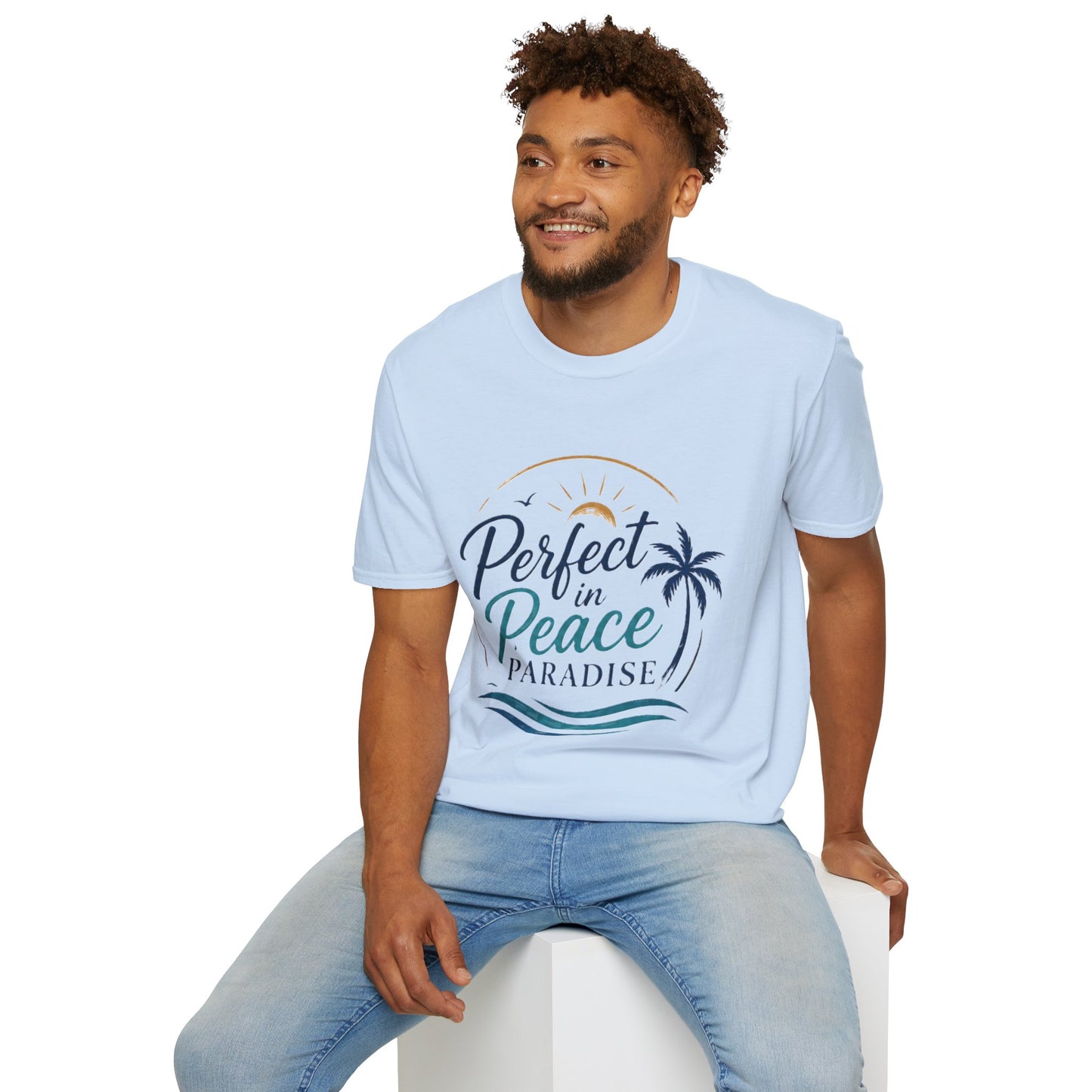 Perfect in Peace Paradise T-Shirt — Beach Palm Sunset Graphic Tee