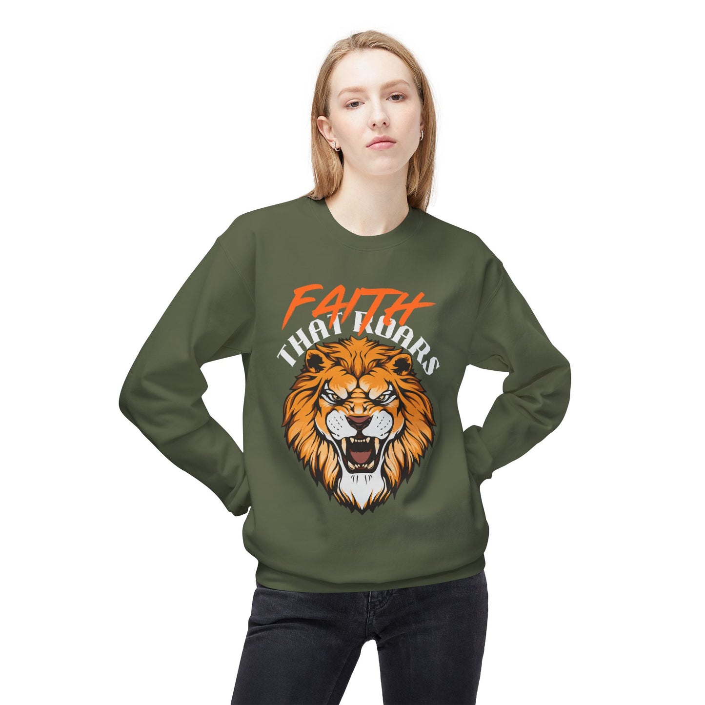 Lion Graphic Sweatshirt — "Faith That Roars" Bold Christian Crewneck