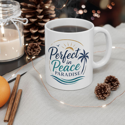 Palm Paradise Ceramic Mug - "Peace, Love, Paradise" Beach Coffee Cup (11oz/15oz)