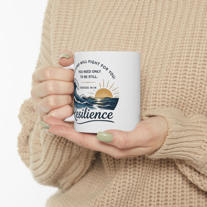 Resilience Ocean Ceramic Mug — Inspirational Sunrise & Wave 11oz/15oz