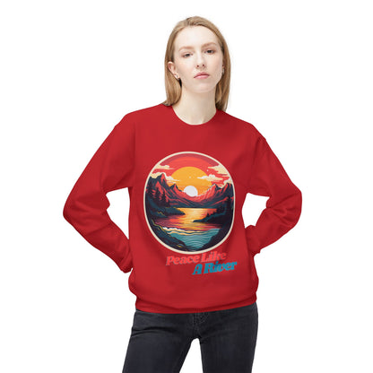 Peace Like a River Crewneck Sweatshirt — Sunset Mountain River Graphic