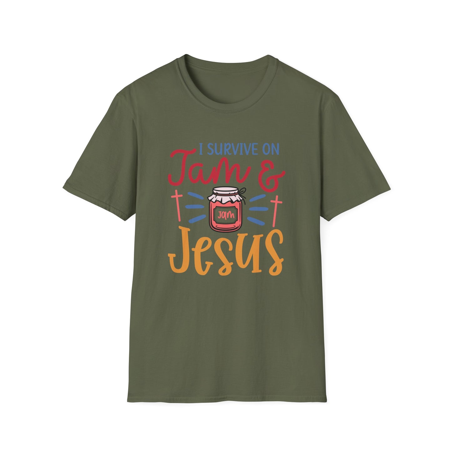 Jam & Jesus T-Shirt — I Survive on Jam & Jesus Christian Faith Tee