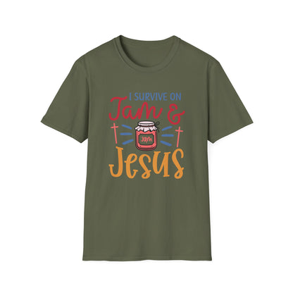 Jam & Jesus T-Shirt — I Survive on Jam & Jesus Christian Faith Tee