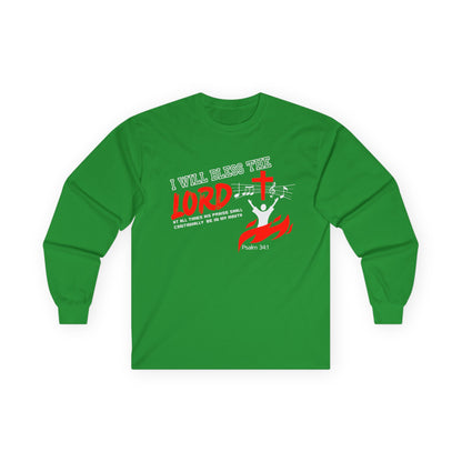 Faith-Inspired Long Sleeve Tee - I Will Bless the Lord - Psalm 34:1