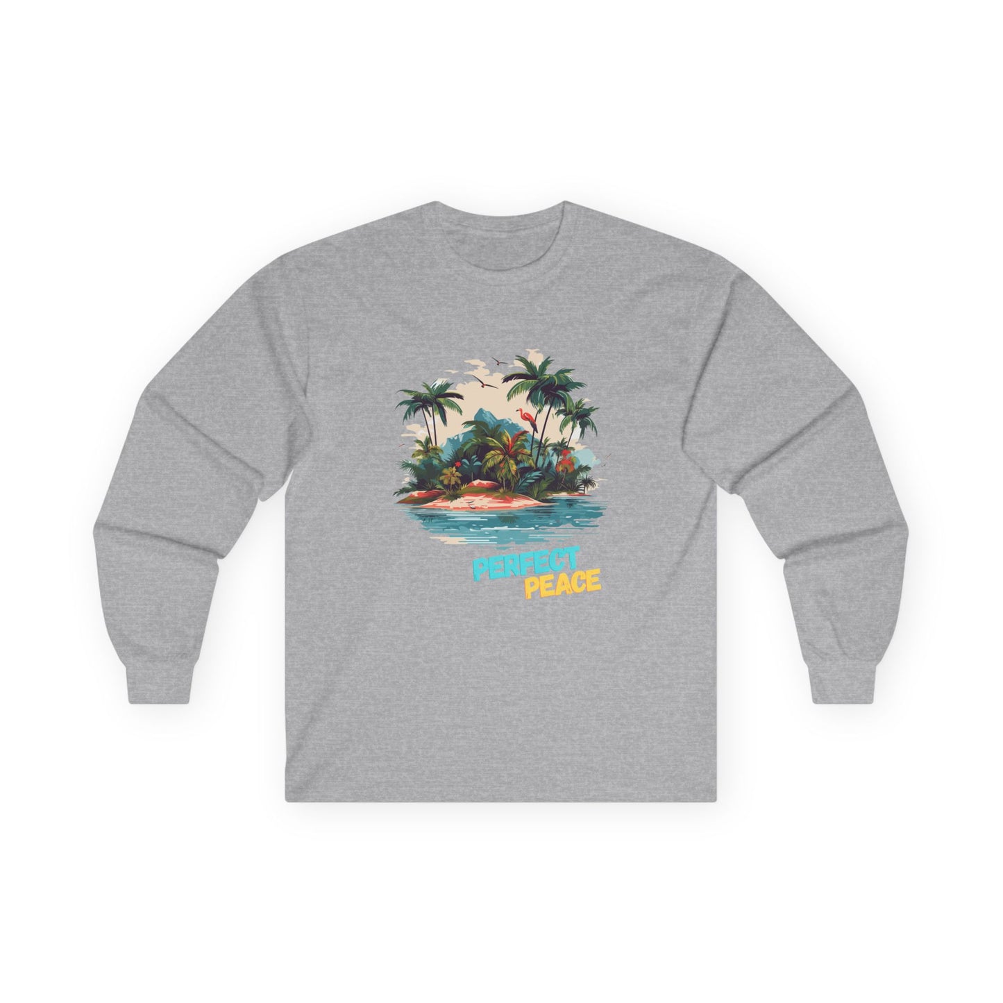 Long Sleeve Tee — Tropical Island 'Perfect Peace' Graphic