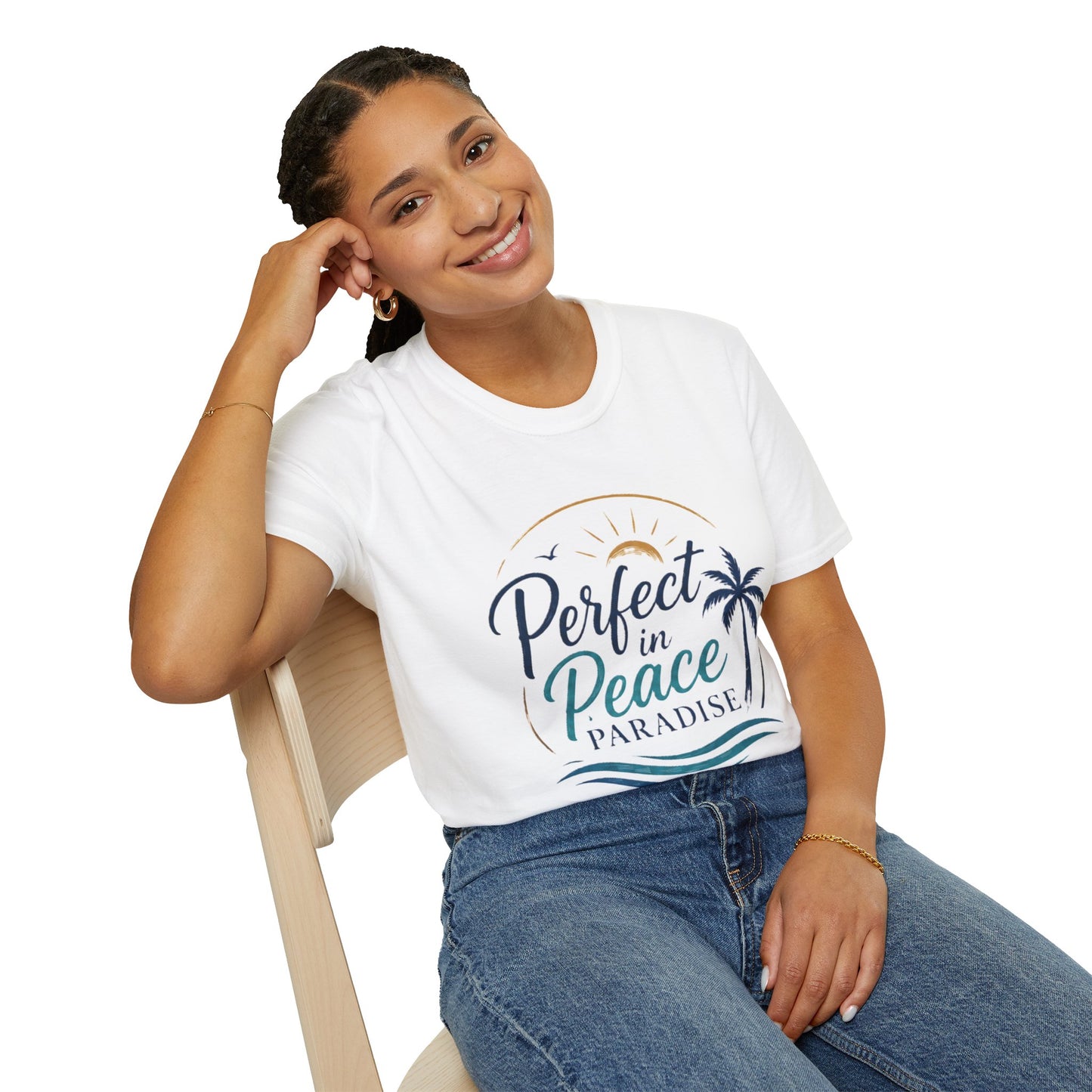 Perfect in Peace Paradise T-Shirt — Beach Palm Sunset Graphic Tee