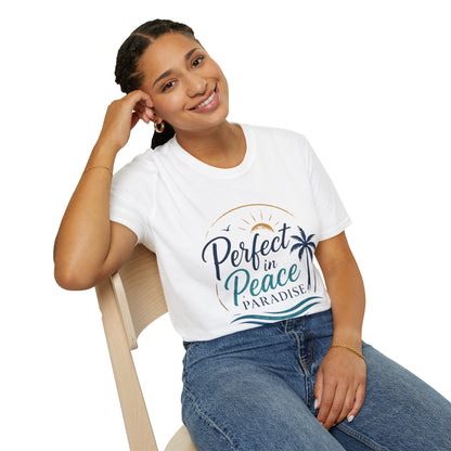 Perfect in Peace Paradise T-Shirt — Beach Palm Sunset Graphic Tee