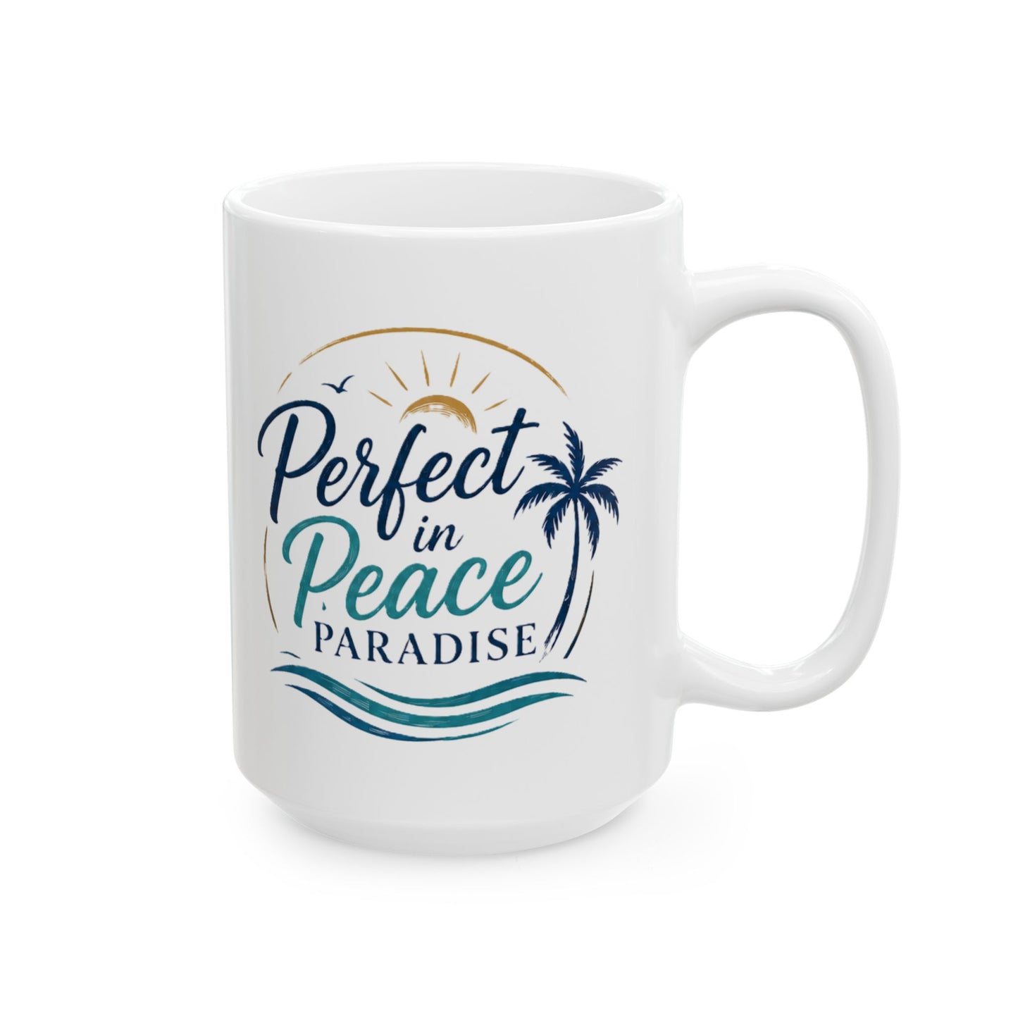 Palm Paradise Ceramic Mug - "Peace, Love, Paradise" Beach Coffee Cup (11oz/15oz)