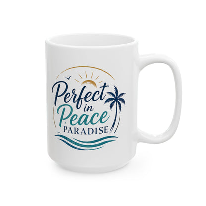 Palm Paradise Ceramic Mug - "Peace, Love, Paradise" Beach Coffee Cup (11oz/15oz)
