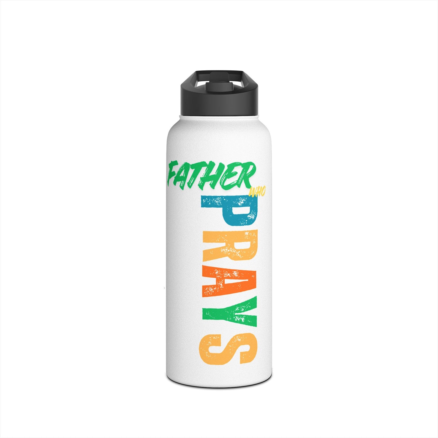 Water Bottle — "Father Prays" Colorful Vertical Faith Design