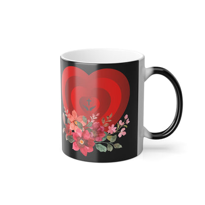 Color-Changing 11oz Mug — Red Heart & Floral Reveal