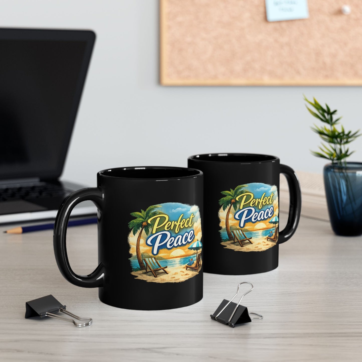 Perfect Peace Beach Mug — Black Ceramic Coffee Cup (11oz/15oz)
