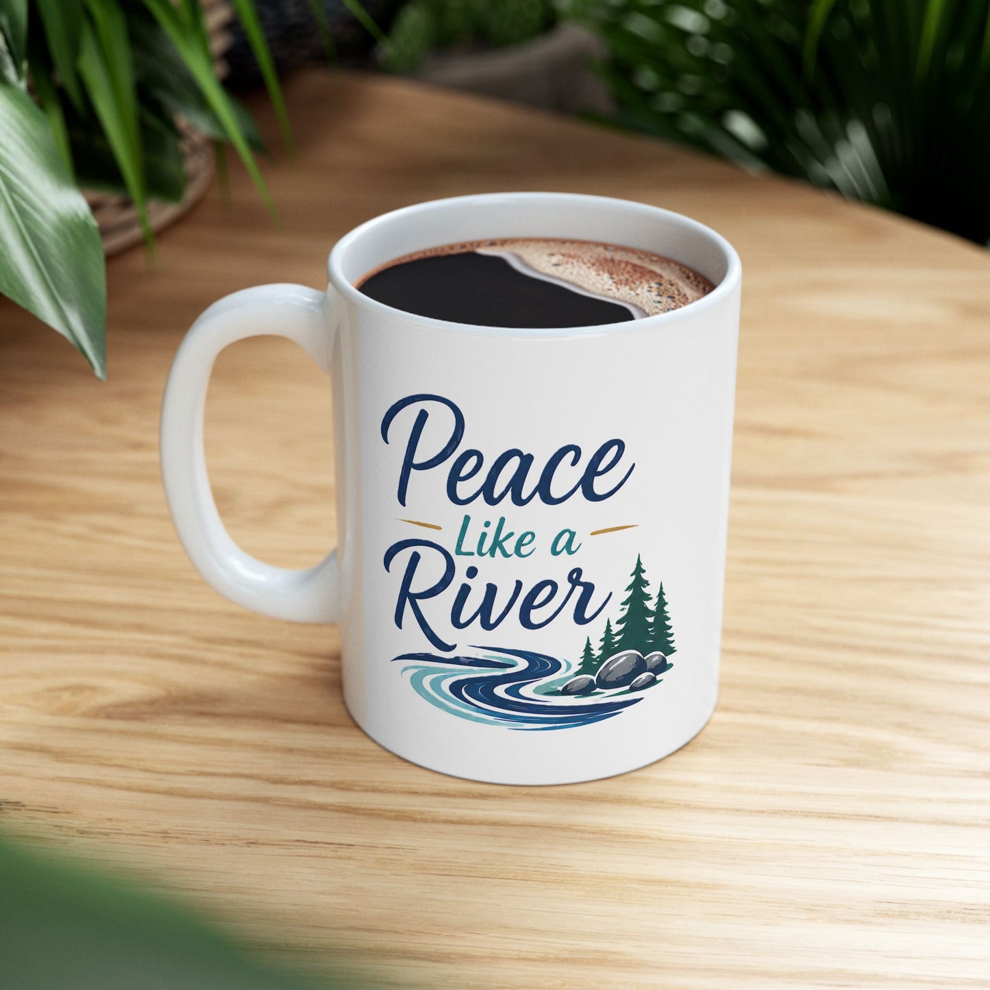 Peaceful River Ceramic Mug — Scenic Nature Coffee Cup (11oz, 15oz)