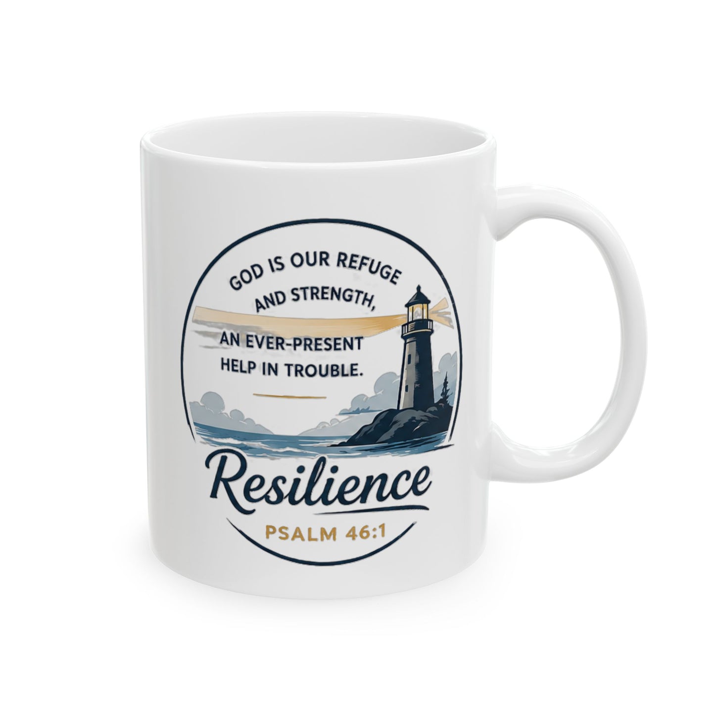 Resilience Lighthouse Ceramic Mug (11oz/15oz) — Inspirational Coastal Coffee Cup