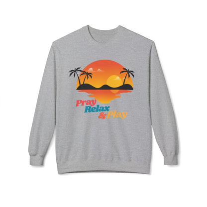 Pray Relax & Play Crewneck Sweatshirt — Retro Tropical Sunset
